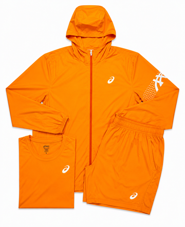 Asics Orange 3 Piece Jacket/Tee Short Set